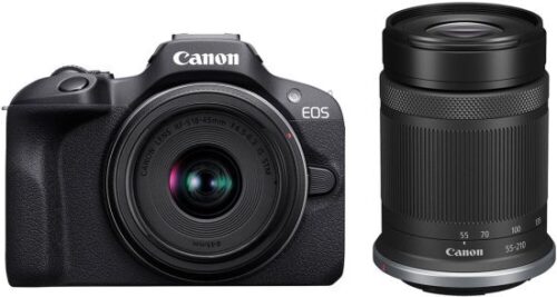 מארז מצלמה דיגיטלית ללא מראה Canon EOS R100 - צבע שחור + עדשות 18-45mm + 55-210mm