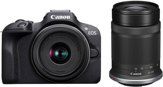 מארז מצלמה דיגיטלית ללא מראה Canon EOS R100 - צבע שחור + עדשות 18-45mm + 55-210mm