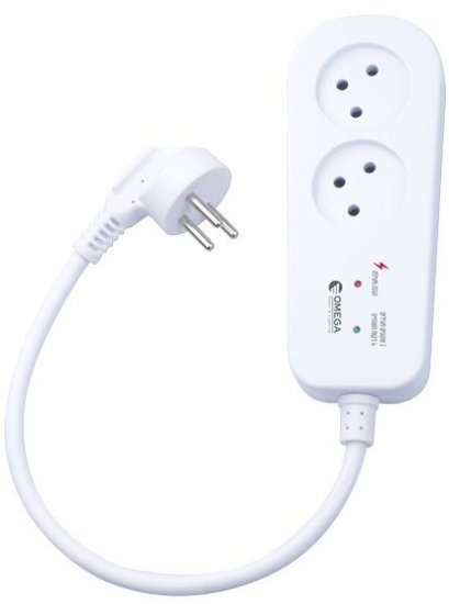 מגן ברקים 2 שקעים עם כבל 30 ס''מ והשהייה דגם OM-GS-11 מבית Omega