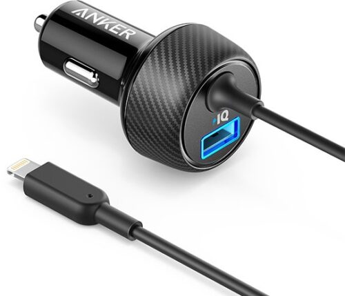 286600_b_1.jpg מטען לרכב עם כבל בחיבור 24W Lightning מבית Anker