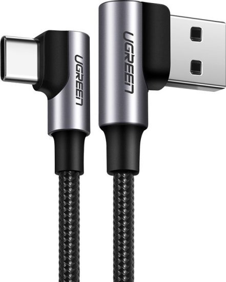 כבל טעינה מהירה בזווית 90 מעלות חיבור USB C ל-USB A באורך 1 מטר UGREEN - שחור
