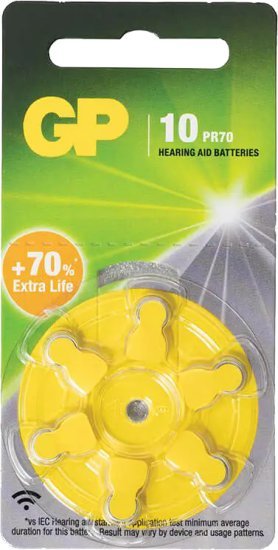 6 סוללות ZA10 למכשיר שמיעה 1.45V 5.6mm x 3.6mm מבית GP