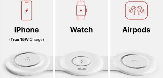 מעמד טעינה 15W אלחוטי 3 ב-1 עם תמיכה ב-MagSafe מבית Ghostek - צבע לבן