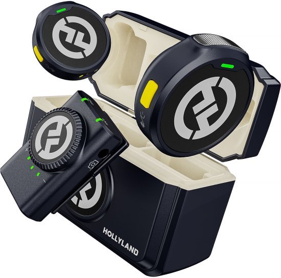 מערכת מיקרופון דש אלחוטית עם 2 משדרים ומקלט Hollyland LARK M2 - גרסת Camera - צבע שחור