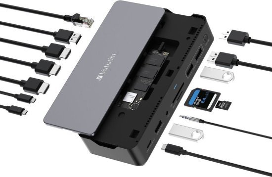 תחנת עגינה מקצועית USB-C בעלת 15 חיבורים מבית Verbatim