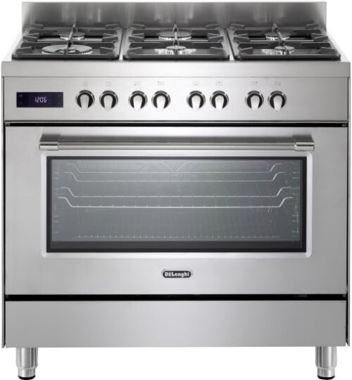 תנור משולב כיריים גז רחב 90 ס''מ 87 ליטר 9 תוכניות 6 מבערים Delonghi PRO966MX-IL - צבע נירוסטה