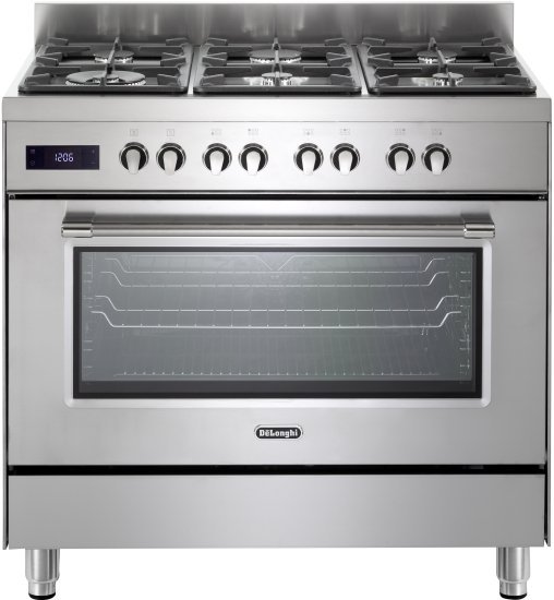 תנור משולב כיריים גז רחב 90 ס''מ 87 ליטר 9 תוכניות 6 מבערים Delonghi PRO966MX-IL - צבע נירוסטה