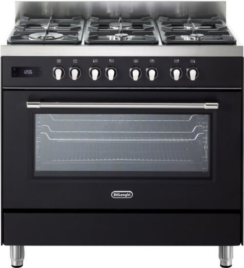 תנור משולב כיריים גז רחב 90 ס''מ 87 ליטר 9 תוכניות 6 מבערים Delonghi PRO966MA-IL - צבע שחור