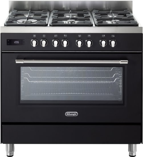 תנור משולב כיריים גז רחב 90 ס''מ 87 ליטר 9 תוכניות 6 מבערים Delonghi PRO966MA-IL - צבע שחור