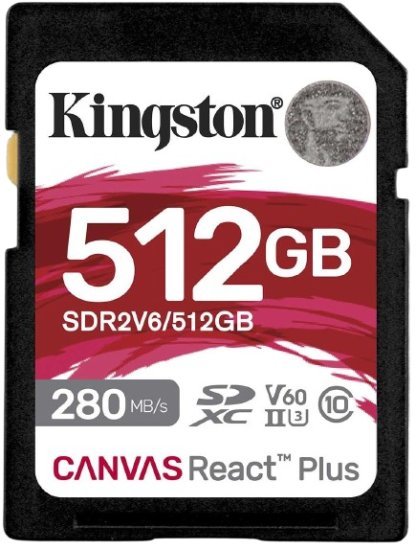 298656_b_1.jpg כרטיס זיכרון Kingston Canvas React Plus SDXC UHS-II U3 V60 HD / 4K - נפח 512GB