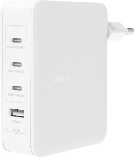 300318_b_1.jpg מטען BoostCharge Pro GaN 140W בעל 4 חיבורים (3xUSB Type-C+1xUSB Type-A) מבית Belkin - בצבע לבן