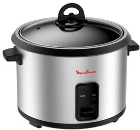 סיר בישול אורז בנפח כולל 5 ליטר (10 כוסות אורז בנפח 1.8 ליטר) Moulinex MK123D27 EasyRice 700W - שחור / כסוף