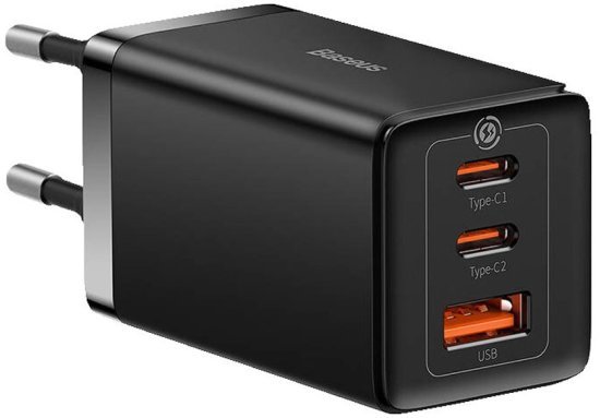 305578_b_1.jpg מטען קיר מהיר 2C+U 65W (עם כבל C אל C 100W) מבית Baseus - צבע שחור