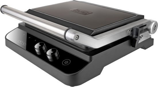 טוסטר גריל חשמלי יוקרתי 2000W עם שליטה דיגיטלית כפולה, פתיחה ל־180°, פלטות נשלפות ומגש ניקוז בגימור נירוסטה / שחור דגם BXGR2000E מבית Black+Decker – שנתיים אחריות יבואן רשמי