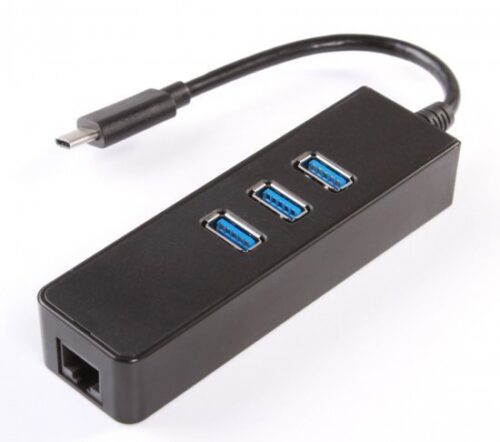 מפצל USB 3.0 מחיבור USB 3.0 Type-C לחיבור רשת RJ45 בעל 3 חיבורי USB 3.0
