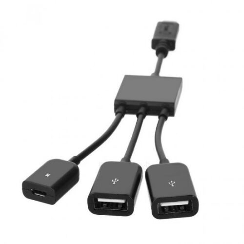 מתאם מחיבור USB 3.1 Type-C זכר לשני חיבורי 2xUSB נקבה וחיבור מיקרו OTG USB נקבה Gold Touch