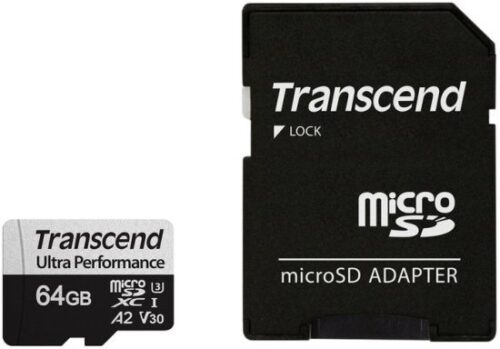 כרטיס זכרון Transcend USD340S Micro SDXC UHS-I U3 A2 V30 C-10 TS64GUSD340S - נפח 64GB - כולל מתאם ל-SD
