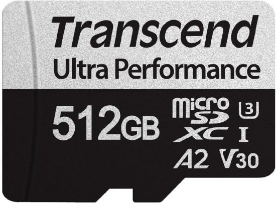 כרטיס זכרון Transcend USD340S Micro SDXC UHS-I U3 A2 V30 C-10 TS512GUSD340S - נפח 512GB - כולל מתאם ל-SD