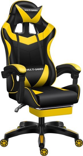 324294_b_1.jpg כיסא גיימרים כולל כרית עיסוי חשמלית (חיבור USB) והדום נפתח לרגליים ''מולטי גיימר'' מבית Multi Garden - צבע צהוב
