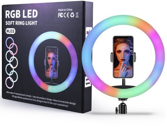 325025_b_1.jpg טבעת תאורת לד לסלפי צבעונית ניתנת לעמעום קוטר 33 ס''מ כולל מעמד ובקר דגם Power-Tech - MJ33