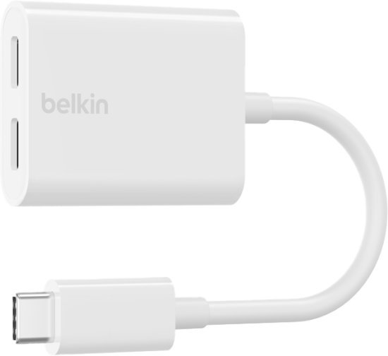 מתאם שמע וטעינה חיבור USB Type-C 60W דגם RockStar מבית Belkin - צבע לבן