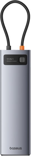 תחנת עגינה USB Type-C עם 11 חיבורים (HDMI +VGA + 3 x USB 3.0 + USB 2.0+USB-C PD + RJ45 + SD / TF +3,5mm) דגם Starjoy Metal Glam מבית Baseus - צבע אפור