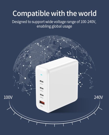 מטען שולחני GaN 100W טעינה מהירה 4 יציאות בחיבור USB-A + USB-C מבית VicoVation