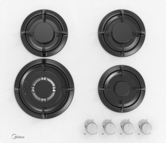 כיריים גז 4 להבות בישול 60 ס''מ Midea 60GH503-W - זכוכית לבנה
