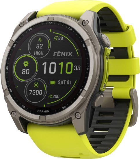 שעון חכם Garmin Fenix 8 Sapphire 51mm - טיטניום אפור קרבון בציפוי DLC עם רצועת סיליקון צהובה - כולל טעינה סולארית ותמיכה מלאה בעברית - אחריות יבואן רשמי על ידי רונלייט