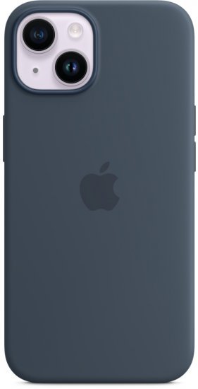 כיסוי סיליקון מקורי ל-Apple iPhone 14 עם חיבור MagSafe - צבע Storm Blue