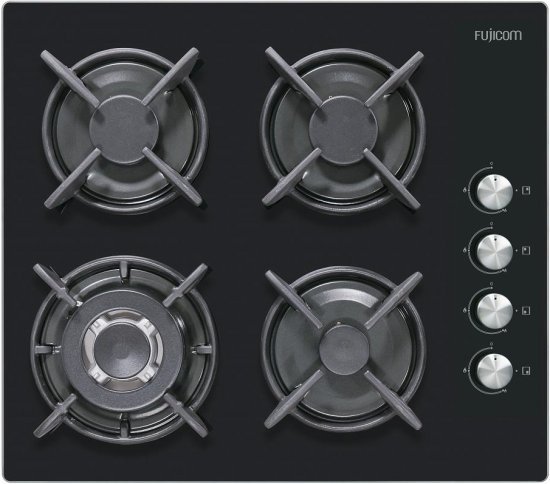 כיריים גז 60 ס''מ 4 להבות Fujicom FJ-GHG644BK - זכוכית שחורה