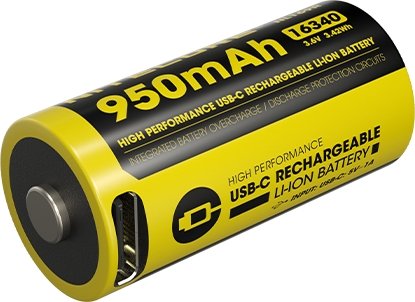 סוללת USB 16340 נטענת בנפח 950mAh מבית Nitecore