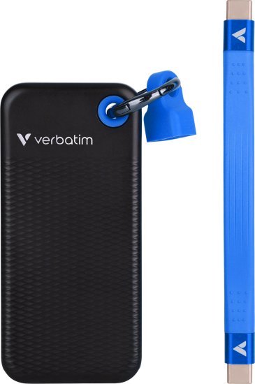 כונן SSD חיצוני נייד עם מחזיק מפתחות Verbatim Pocket SSD USB 3.2 Gen 2- נפח 1TB - צבע כחול / שחור