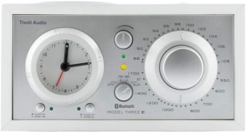 רדיו AM / FM שולחני עם Tivoli Audio Model Three Bluetooth - צבע לבן / כסוף