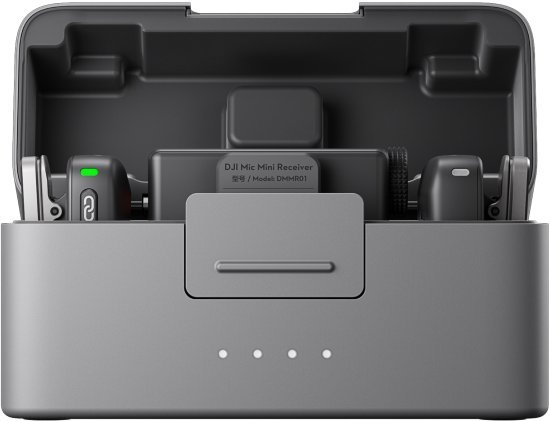 מערכת מיקרופון דש אלחוטית עם מקלט מארז טעינה ו-2 משדרים DJI Mic MINI