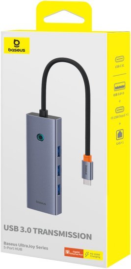 מפצל USB Type-C דגם UltraJoy Series 5-Port HUB מבית Baseus - צבע שחור
