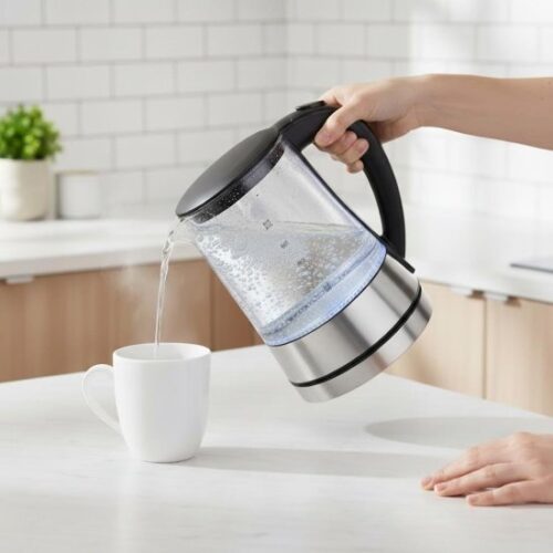 קומקום חשמלי זכוכית 1.7 ליטר Normande ND-8888B 2000W - שחור / כסוף