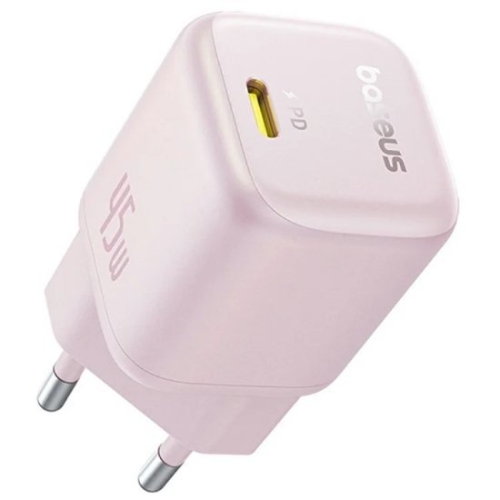 מטען קיר מהיר GaN 1C 45W חיבור USB Type-C דגם PicoGo מבית Baseus - צבע ורוד בייבי