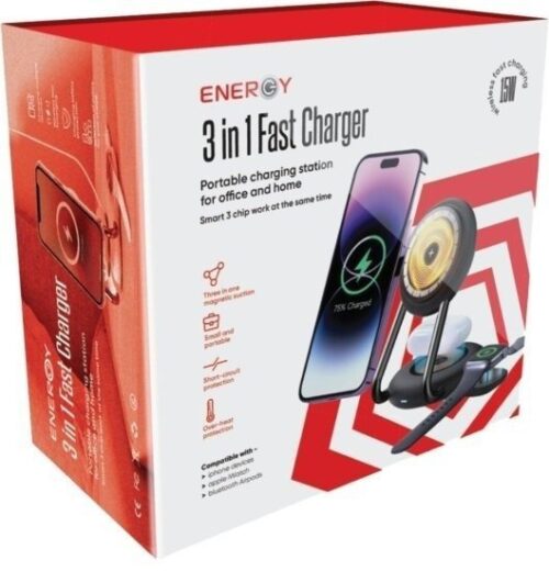 תחנת טעינה אלחוטית 3 ב-1 15W דגם YN21 מבית Energy  - צבע תכלת