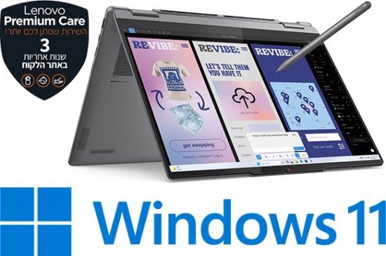 מחשב נייד עם מסך מגע Lenovo Yoga 7-14ILL10 2-in-1 83JQ004LIV - צבע Luna Grey - נרתיק ועט Yoga כלולים באריזה