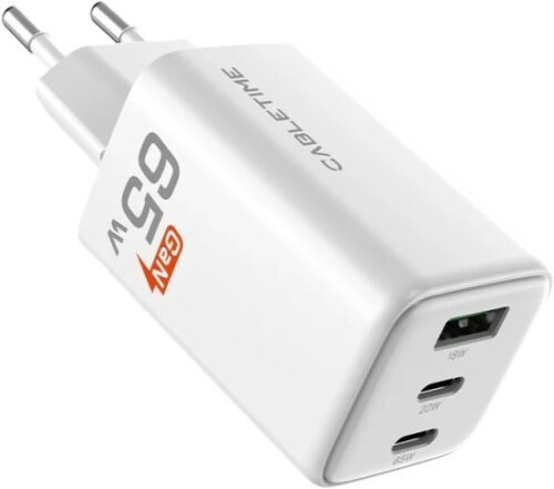 מטען קיר בטכנולוגיית Gan עם 3 יציאות 2XType-C+USB-A 65W מבית Cable Time