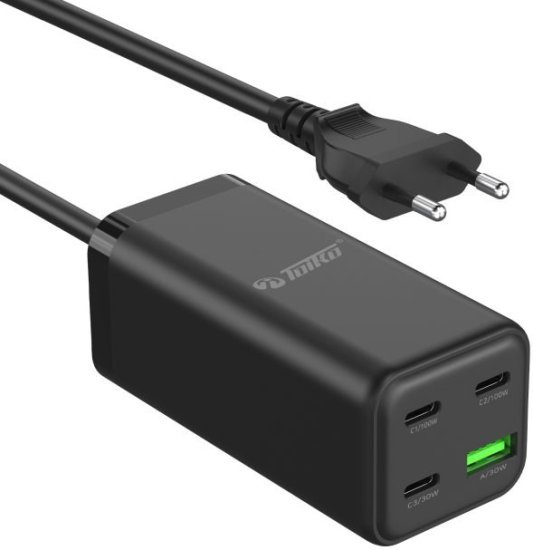 מטען קיר בהספק 100W עם 3 חיבורי USB-C וחיבור USB-A דגם Tk-HC100 מבית Toiko