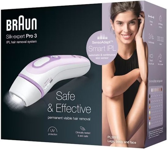 מסיר שיער Braun Silk Expert Pro 3 IPL Device Smart PL PL3011 + סכין גילוח Gillette Venus