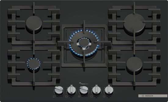 כיריים גז 5 להבות בישול 75 ס''מ Bosch Serie 6 PPQ7A6I40Y FlameSelect - זכוכית שחורה - שנה אחריות יבואן רשמי BSH