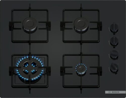 כיריים גז 4 להבות בישול 60 ס''מ Bosch Serie 2 POH6B6K30Y - זכוכית שחורה - שנה אחריות יבואן רשמי BSH