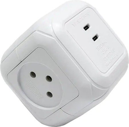 מפצל קובייה 4 שקעים עם 2 חיבורי Type-C מבית Semicom