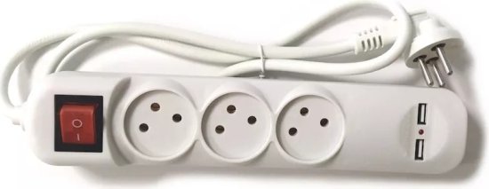 רב שקע 3 שקעים עם מפסק מואר ו-2 יציאות USB לטעינה באורך 1 מטר מבית Luggar