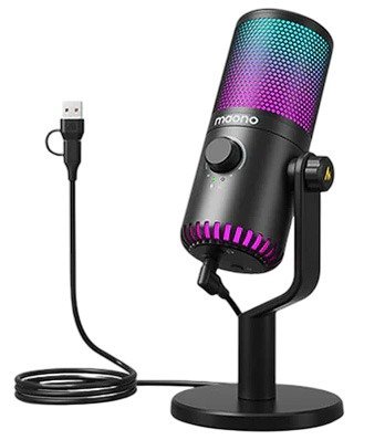 מיקרופון קונדנסר לגיימרים עם תאורת RGB דגם DM30 RGB מבית Maono - צבע שחור