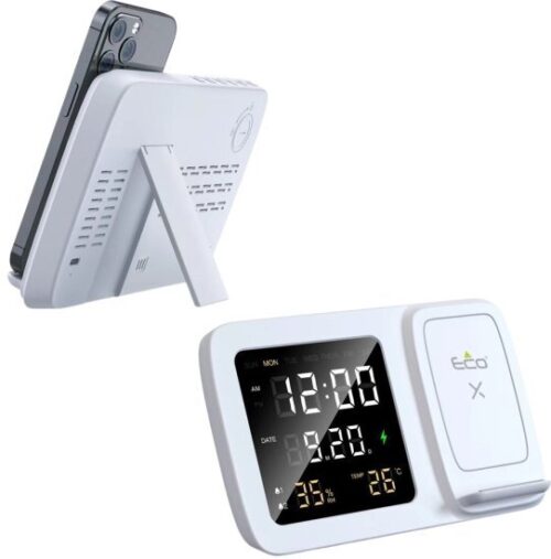 משטח טעינה אלחוטי עם שעון דיגיטלי דגם ECO-WCH 480W מבית Eco - צבע לבן