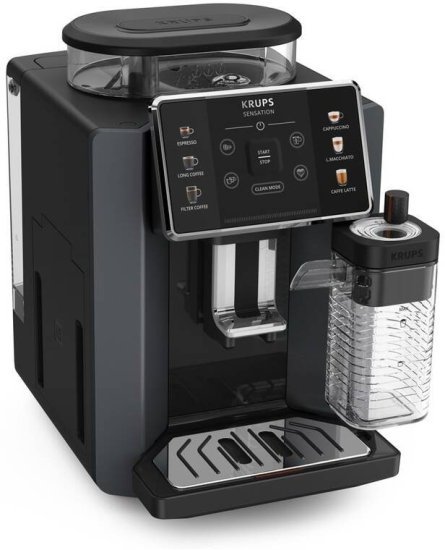 מכונת קפה אוטומטית לשימוש עם פולי קפה 1450W דגם Krups Sensation Milk EA912B10 - צבע שחור - תוצרת צרפת